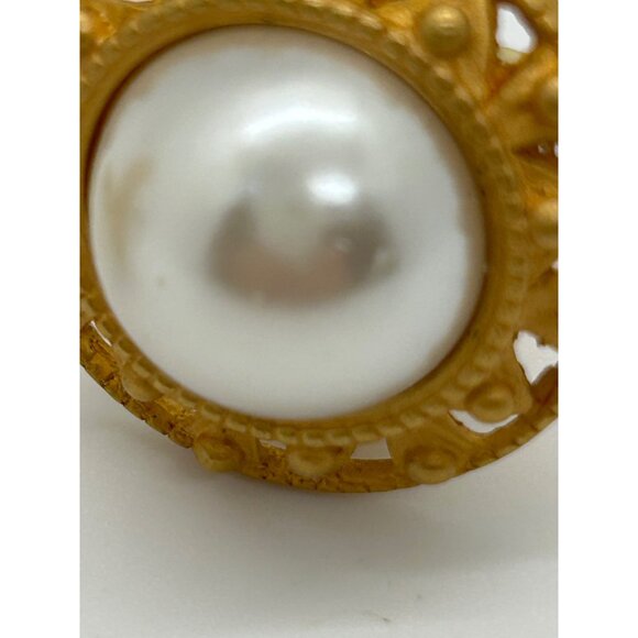 Anne Klein Vintage Gold-Tone Faux Pearl Clip-On Earrings Elegant Round READ - Picture 6 of 15